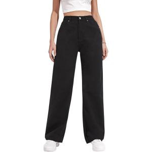 imageSweatyRocks Womens Casual Boyfriend Jeans High Rise Denim Pants with PocketDark Black
