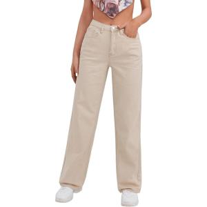 imageSweatyRocks Womens Casual Boyfriend Jeans High Rise Denim Pants with PocketKhaki