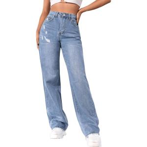 imageSweatyRocks Womens Casual Boyfriend Jeans High Rise Denim Pants with PocketLight Blue