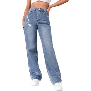 imageSweatyRocks Womens Casual Boyfriend Jeans High Rise Denim Pants with PocketMedium Wash Blue