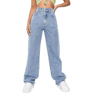 imageSweatyRocks Womens Casual Boyfriend Jeans High Rise Denim Pants with PocketSolid Light Blue