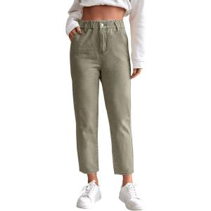 imageSweatyRocks Womens Casual High Elastic Waist Tapered Mom Jeans Cropped Denim PantsArmy Green