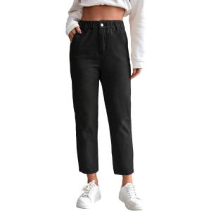 imageSweatyRocks Womens Casual High Elastic Waist Tapered Mom Jeans Cropped Denim PantsBlack