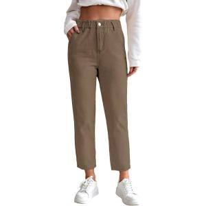 imageSweatyRocks Womens Casual High Elastic Waist Tapered Mom Jeans Cropped Denim PantsBrown