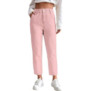 imageSweatyRocks Womens Casual High Elastic Waist Tapered Mom Jeans Cropped Denim PantsPink