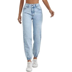 imageSweatyRocks Womens Casual High Rise Jogger Jeans Vintage Washed Mom Jeans Denim PantsLight Wash