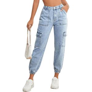 imageSweatyRocks Womens Casual High Rise Jogger Jeans Vintage Washed Mom Jeans Denim PantsLight Washed