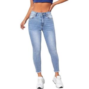 imageSweatyRocks Womens Casual High Rise Ripped Jeans Zipper Fly Skinny Denim PantsBlue