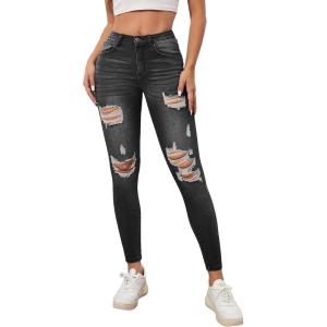 imageSweatyRocks Womens Casual High Rise Ripped Jeans Zipper Fly Skinny Denim PantsDark Grey