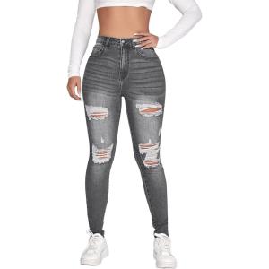 imageSweatyRocks Womens Casual High Rise Ripped Jeans Zipper Fly Skinny Denim PantsGrey