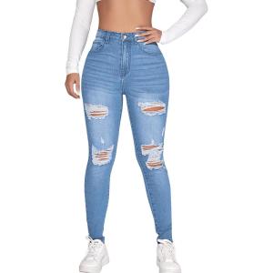 imageSweatyRocks Womens Casual High Rise Ripped Jeans Zipper Fly Skinny Denim PantsLight Wash