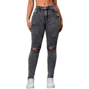 imageSweatyRocks Womens Casual High Rise Ripped Jeans Zipper Fly Skinny Denim PantsSolid Grey