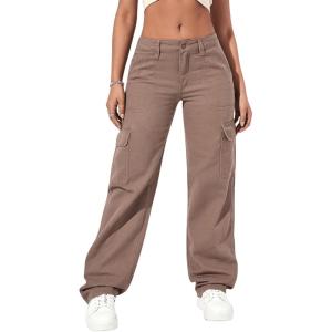 imageSweatyRocks Womens High Waist Cargo Jeans Flap Pocket Wide Leg Denim PantsMocha Brown