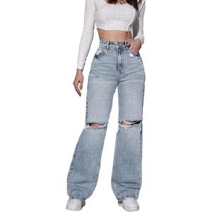 imageSweatyRocks Womens High Waist Ripped Straight Leg Jeans Boyfriend Style Distressed Denim Pants with PocketMulticolor