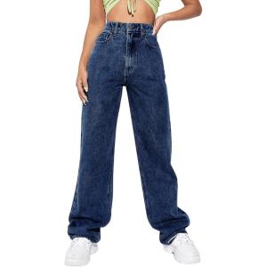 imageSweatyRocks Womens High Waist Straight Leg Jeans Ripped Distressed Denim PantsDark Blue
