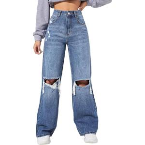 imageSweatyRocks Womens High Waisted Wide Leg Jeans Casual Loose Ripped Denim PantsMedium Wash