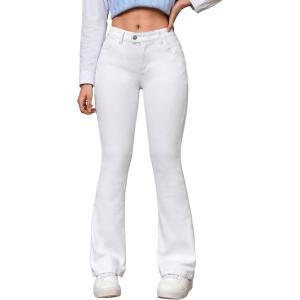imageSweatyRocks Womens Low Rise Jeans Casual Zipper Fly Flare Leg Denim Pants with PocketWhite