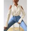 imageSweatyRocks Womens Cold Shoulder Long Sleeve Button Down Collared Cropped BlousesBeige