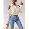 imageSweatyRocks Womens Cold Shoulder Long Sleeve Button Down Collared Cropped BlousesBeige