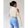 imageSweatyRocks Womens Cold Shoulder Long Sleeve Button Down Collared Cropped BlousesBeige