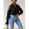 imageSweatyRocks Womens Cold Shoulder Long Sleeve Button Down Collared Cropped BlousesBlack