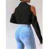 imageSweatyRocks Womens Cold Shoulder Long Sleeve Button Down Collared Cropped BlousesBlack