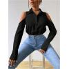 imageSweatyRocks Womens Cold Shoulder Long Sleeve Button Down Collared Cropped BlousesBlack