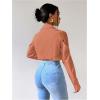 imageSweatyRocks Womens Cold Shoulder Long Sleeve Button Down Collared Cropped BlousesCoral Orange
