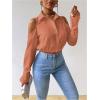 imageSweatyRocks Womens Cold Shoulder Long Sleeve Button Down Collared Cropped BlousesCoral Orange