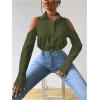 imageSweatyRocks Womens Cold Shoulder Long Sleeve Button Down Collared Cropped BlousesDark Green