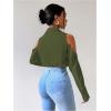 imageSweatyRocks Womens Cold Shoulder Long Sleeve Button Down Collared Cropped BlousesDark Green