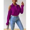 imageSweatyRocks Womens Cold Shoulder Long Sleeve Button Down Collared Cropped BlousesHot Pink