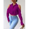imageSweatyRocks Womens Cold Shoulder Long Sleeve Button Down Collared Cropped BlousesHot Pink