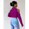 imageSweatyRocks Womens Cold Shoulder Long Sleeve Button Down Collared Cropped BlousesHot Pink