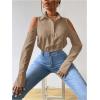 imageSweatyRocks Womens Cold Shoulder Long Sleeve Button Down Collared Cropped BlousesKhaki