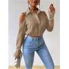 imageSweatyRocks Womens Cold Shoulder Long Sleeve Button Down Collared Cropped BlousesKhaki