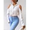 imageSweatyRocks Womens Cold Shoulder Long Sleeve Button Down Collared Cropped BlousesWhite