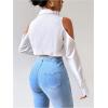 imageSweatyRocks Womens Cold Shoulder Long Sleeve Button Down Collared Cropped BlousesWhite