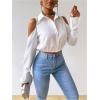 imageSweatyRocks Womens Cold Shoulder Long Sleeve Button Down Collared Cropped BlousesWhite