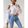 imageSweatyRocks Womens Cold Shoulder Long Sleeve Button Down Collared Cropped BlousesWhite