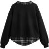 imageSweatyRocks Womens Contrast Plaid Print Long Sleeve Sweatshirt Collared Curved Hem Pullover TopBlack
