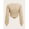 imageSweatyRocks Womens Corset Crop Sweatshirt Long Sleeve Hanky Hem Cropped Pullover TopsApricot