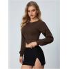 imageSweatyRocks Womens Corset Crop Sweatshirt Long Sleeve Hanky Hem Cropped Pullover TopsChocolate Brown