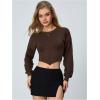 imageSweatyRocks Womens Corset Crop Sweatshirt Long Sleeve Hanky Hem Cropped Pullover TopsChocolate Brown