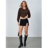 imageSweatyRocks Womens Corset Crop Sweatshirt Long Sleeve Hanky Hem Cropped Pullover TopsChocolate Brown