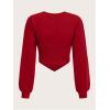 imageSweatyRocks Womens Corset Crop Sweatshirt Long Sleeve Hanky Hem Cropped Pullover TopsRed