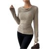 imageSweatyRocks Womens Cowl Neck Long Sleeve T Shirts Draped Slim Fit Ribbed Knit Basic TopsApricot