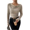 imageSweatyRocks Womens Cowl Neck Long Sleeve T Shirts Draped Slim Fit Ribbed Knit Basic TopsApricot