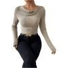imageSweatyRocks Womens Cowl Neck Long Sleeve T Shirts Draped Slim Fit Ribbed Knit Basic TopsApricot