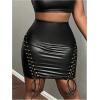 imageSweatyRocks Womens Crisscross Lace Up Stretchy PU Leather High Waist Bodycon Mini SkirtsBlack